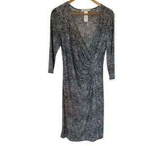Laundry Faux Wrap Jersey Dress Blue Black White Print Size 12